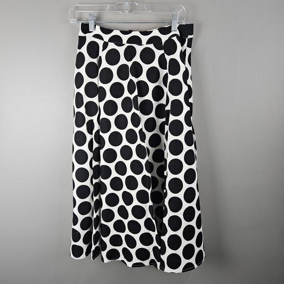 Black & White Polka Dot Linen Blend Midi Who What Wear Skirt Size 4 - Picture 2 of 7